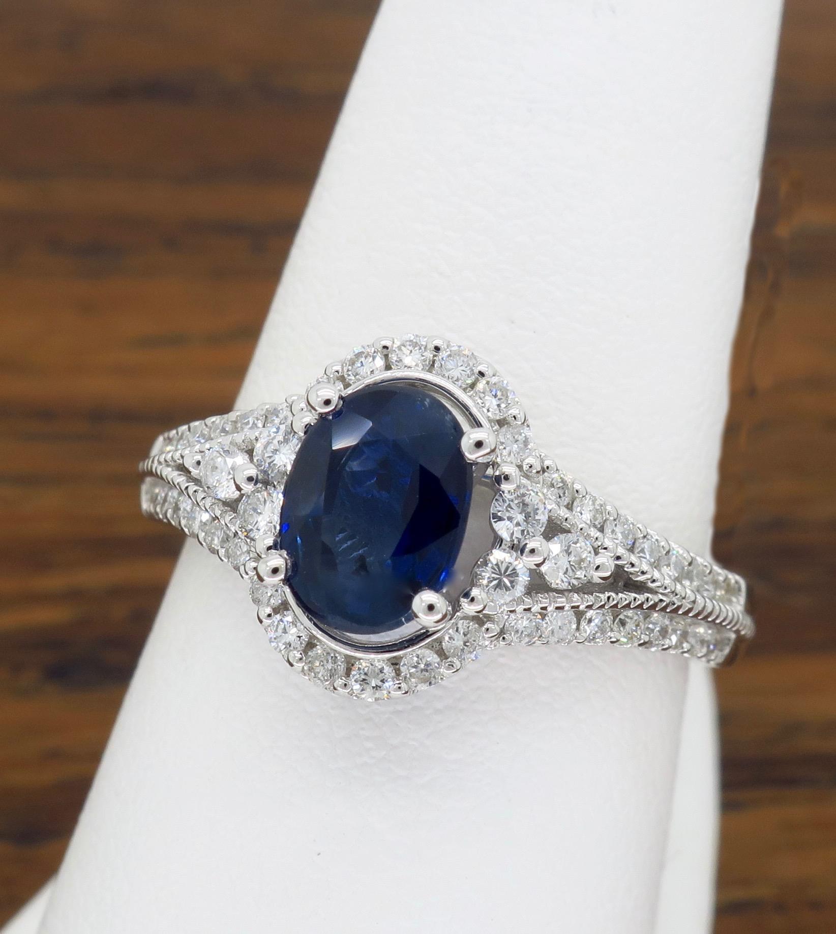 Blue Sapphire and Diamond Halo Ring 5