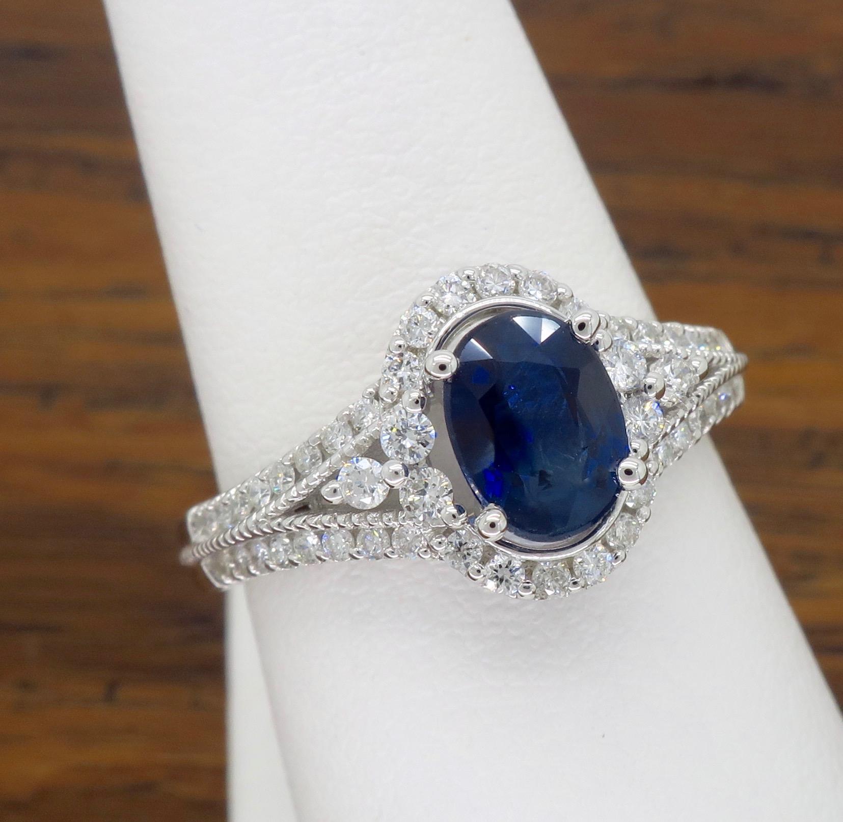 Blue Sapphire and Diamond Halo Ring 6