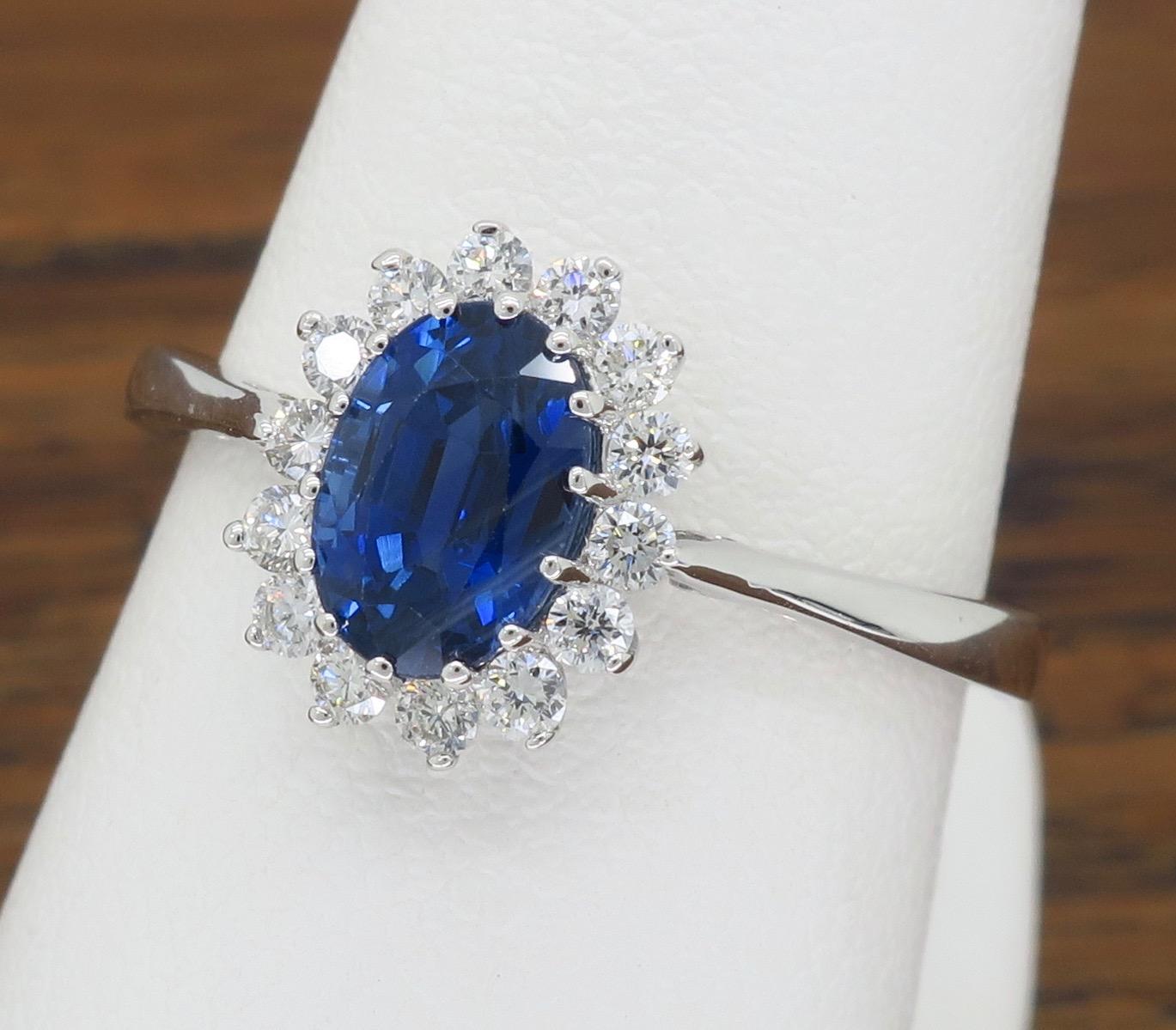 Women's or Men's Blue Sapphire and Diamond Halo Ring