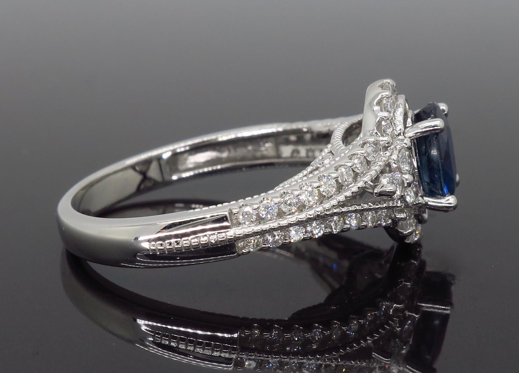 Blue Sapphire and Diamond Halo Ring 2