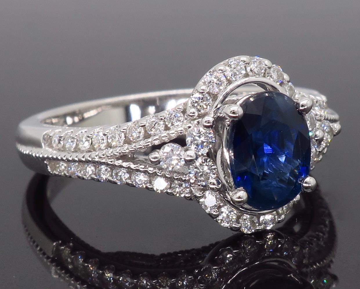 Blue Sapphire and Diamond Halo Ring 3
