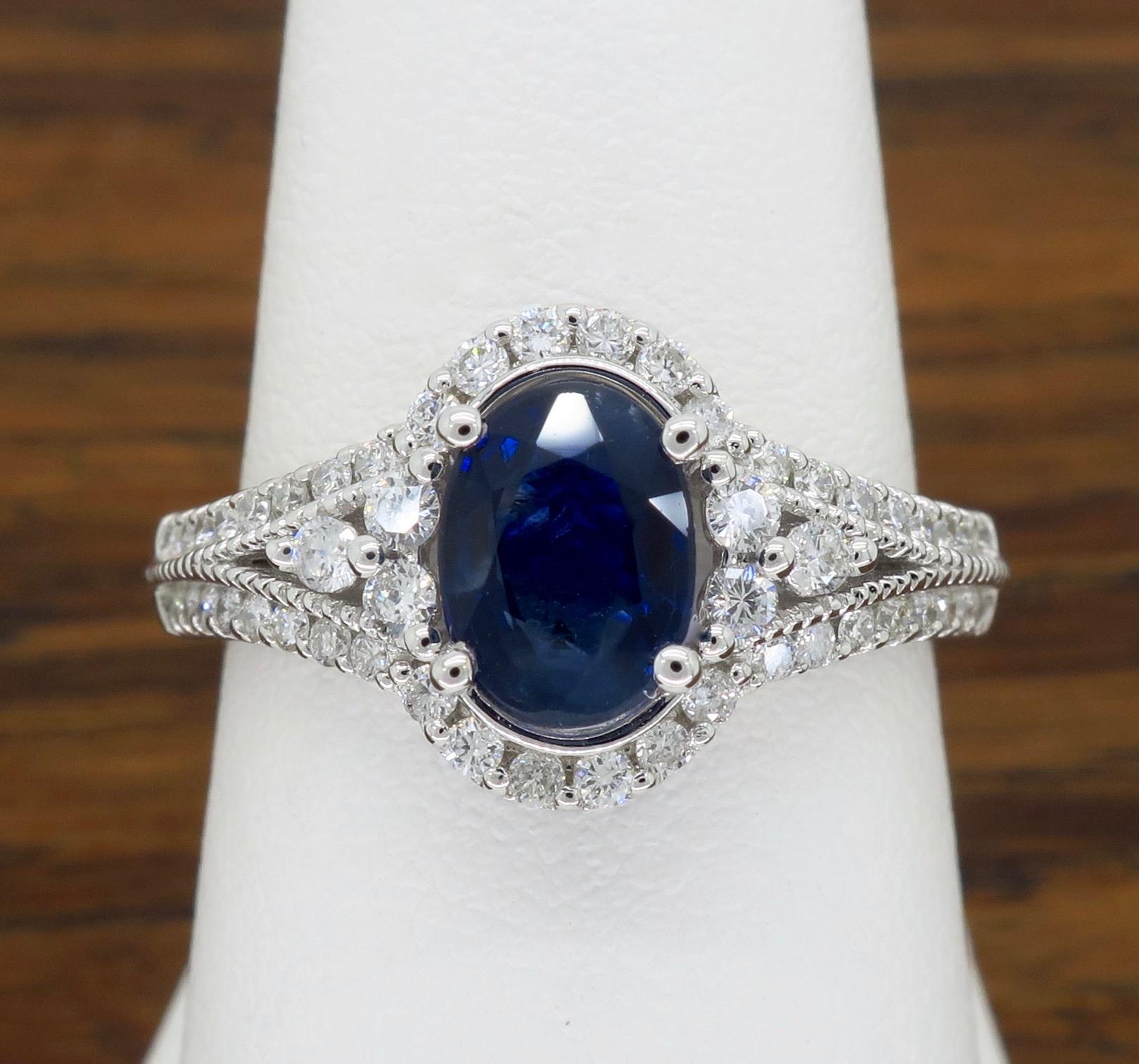 Blue Sapphire and Diamond Halo Ring 4