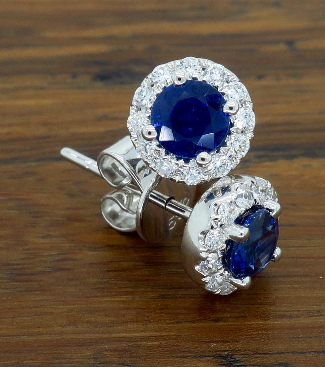 Blue Sapphire and Diamond Halo Stud Earrings 1