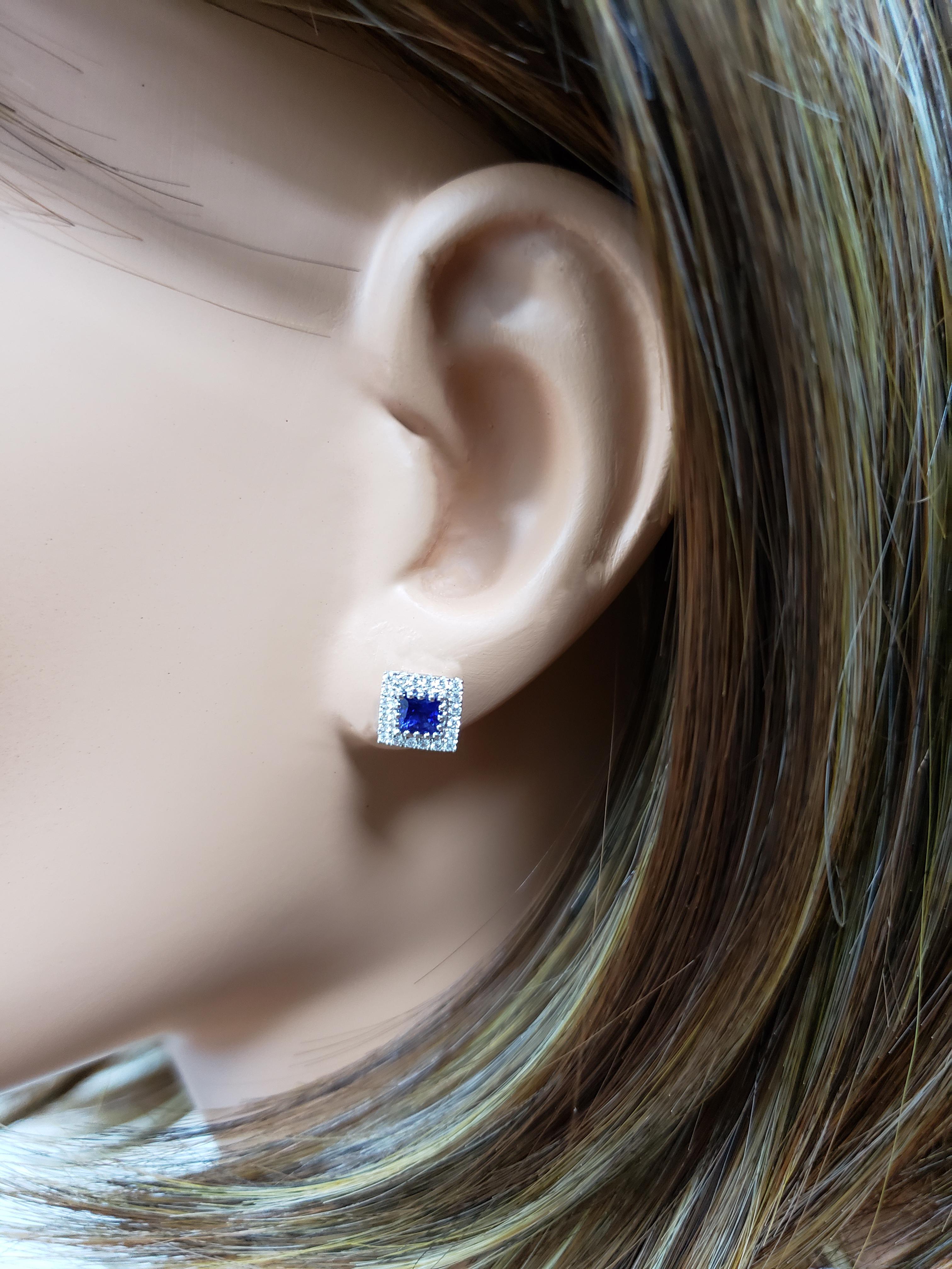 Radiant Cut Blue Sapphire and Diamond Halo Stud Earrings