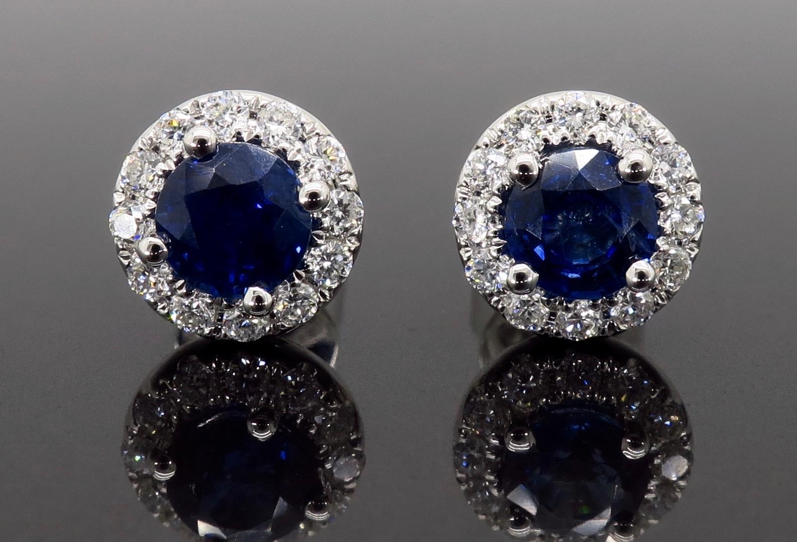 Blue Sapphire and Diamond Halo Stud Earrings 2