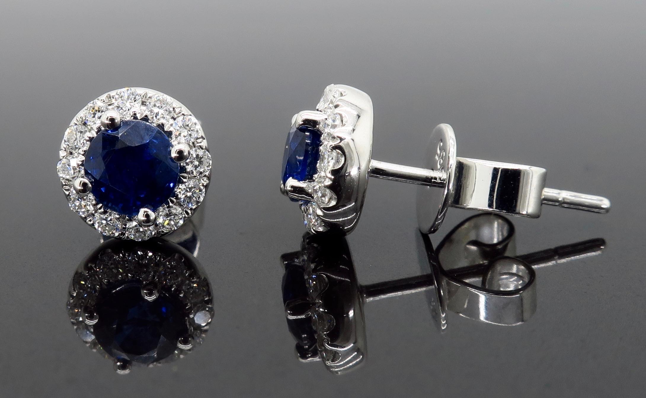 Blue Sapphire and Diamond Halo Stud Earrings 3