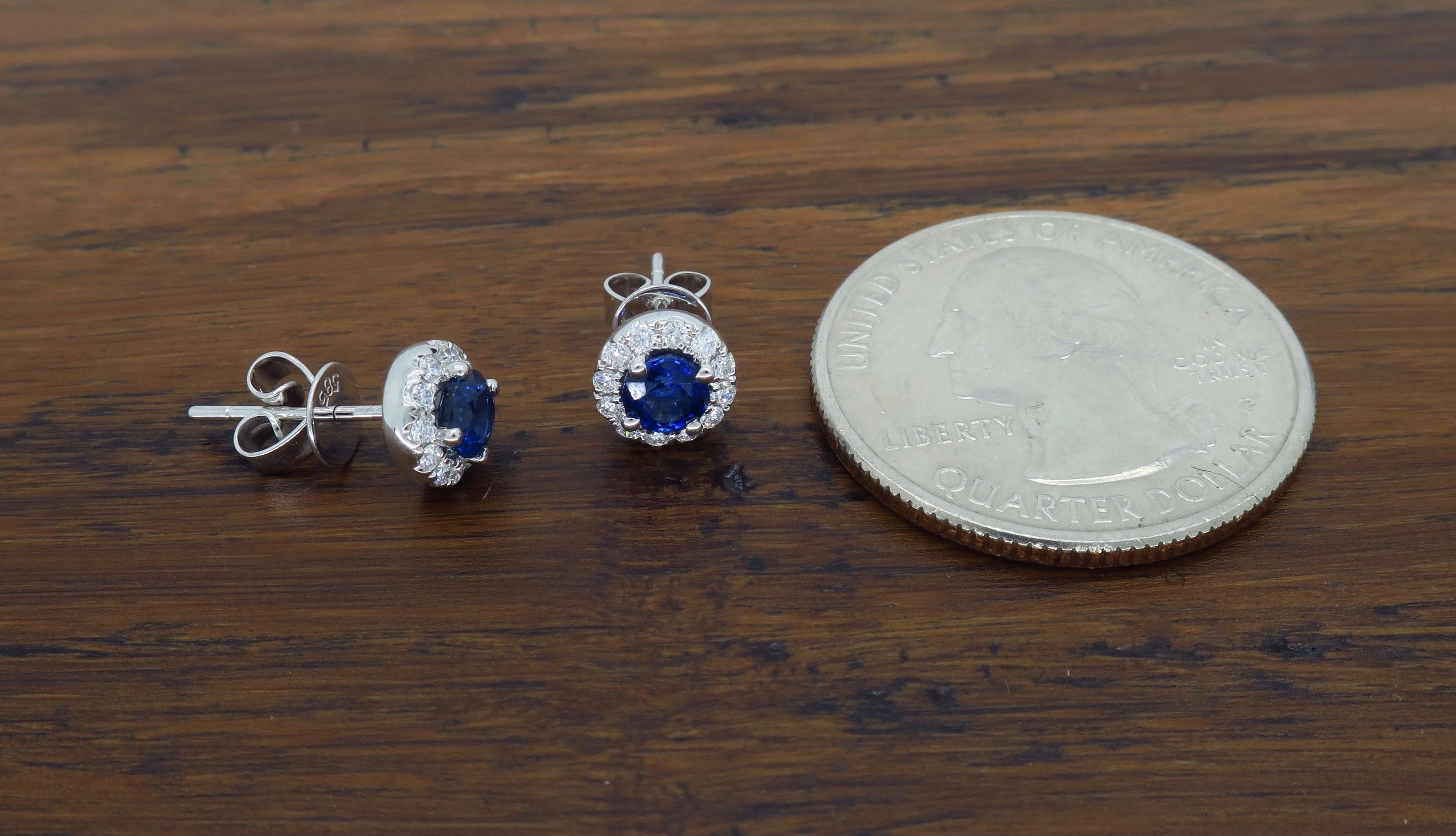 Blue Sapphire and Diamond Halo Stud Earrings 4