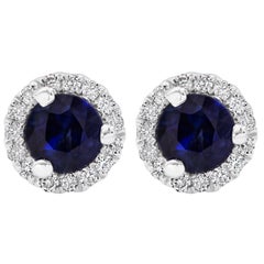 Blue Sapphire and Diamond Halo Stud Earrings
