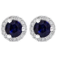 Blue Sapphire and Diamond Halo Stud Earrings