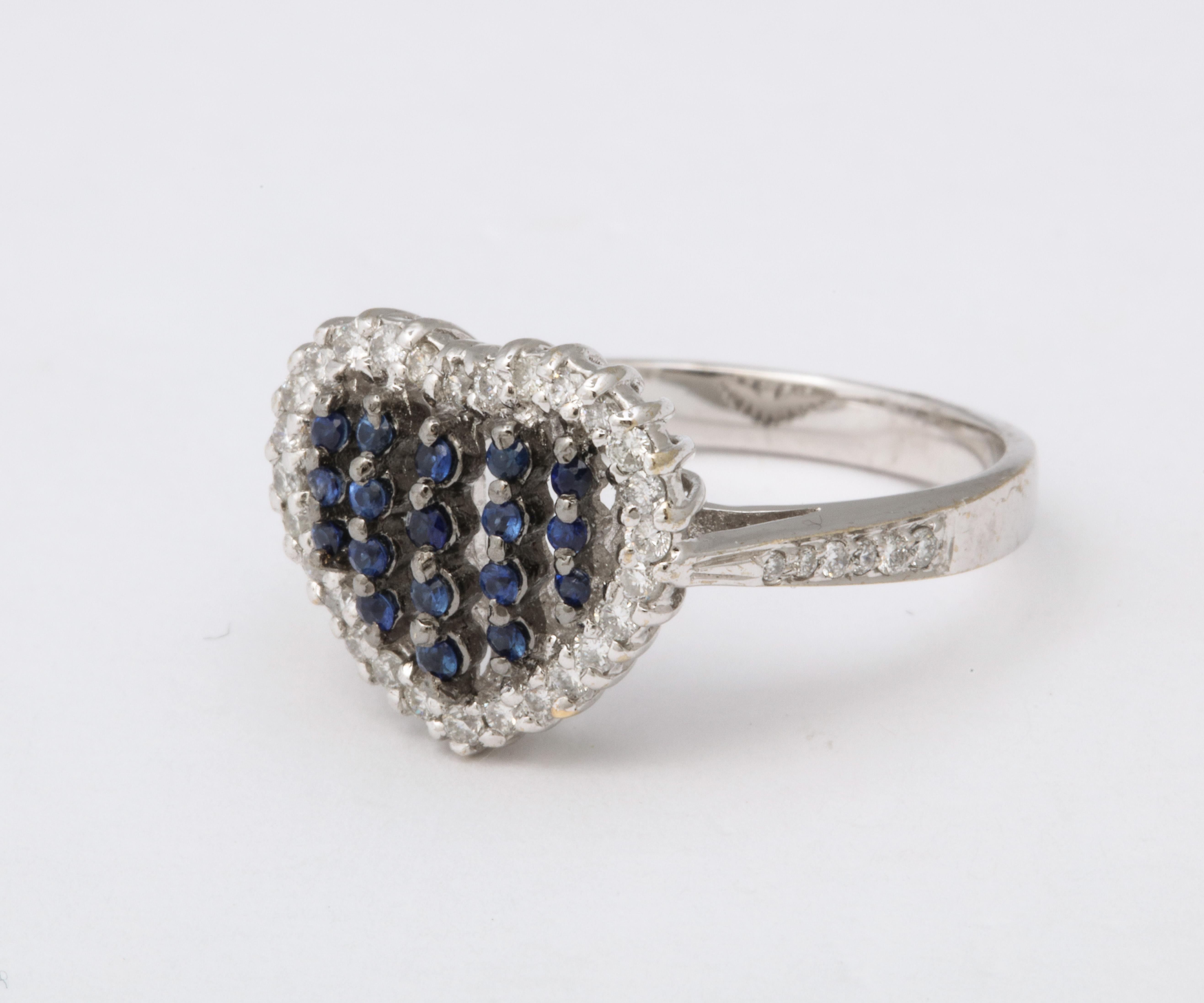 Blue Sapphire and Diamond Heart Ring For Sale 5