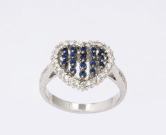 Blue Sapphire and Diamond Heart Ring