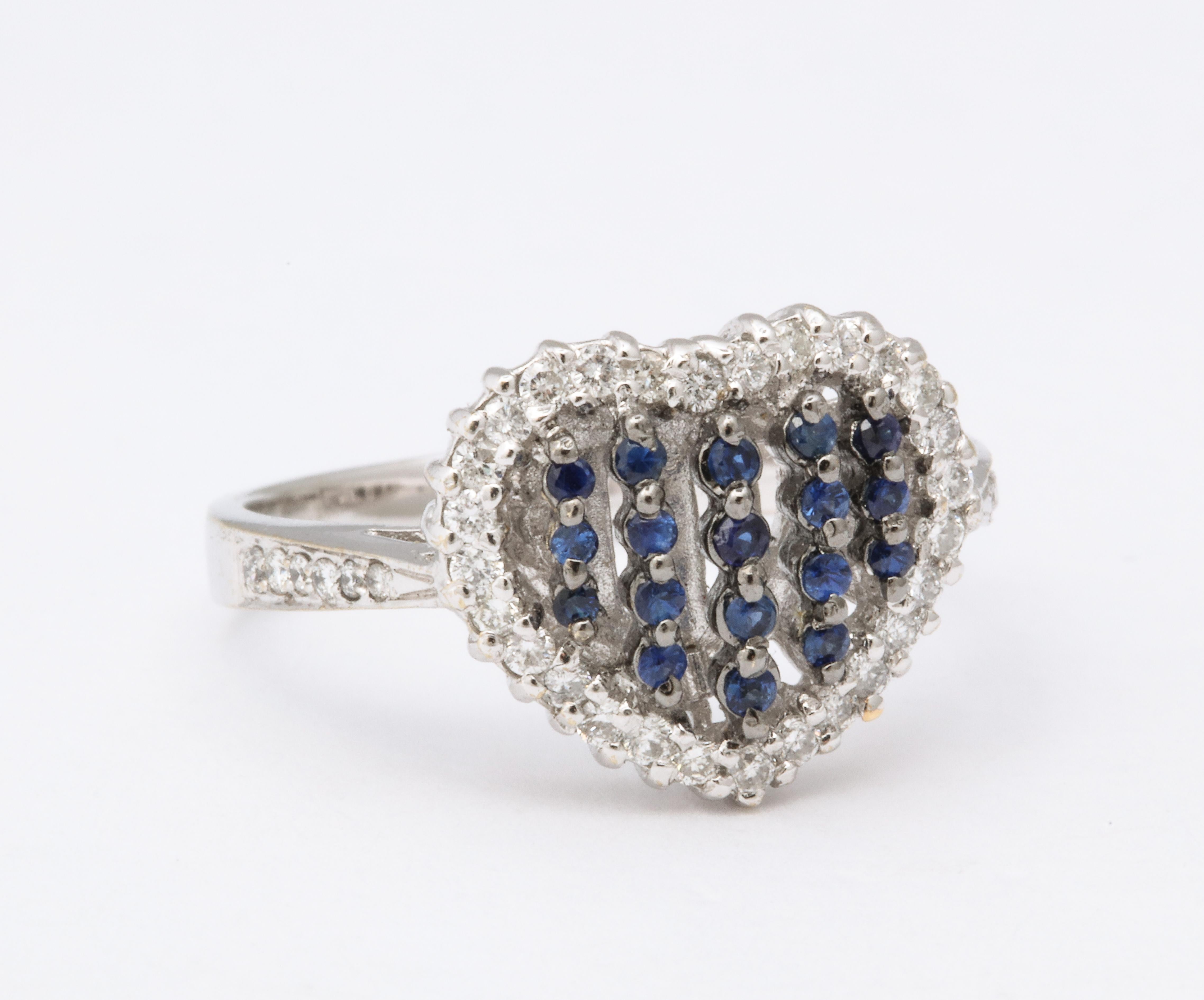 Women's or Men's Blue Sapphire and Diamond Heart Ring For Sale