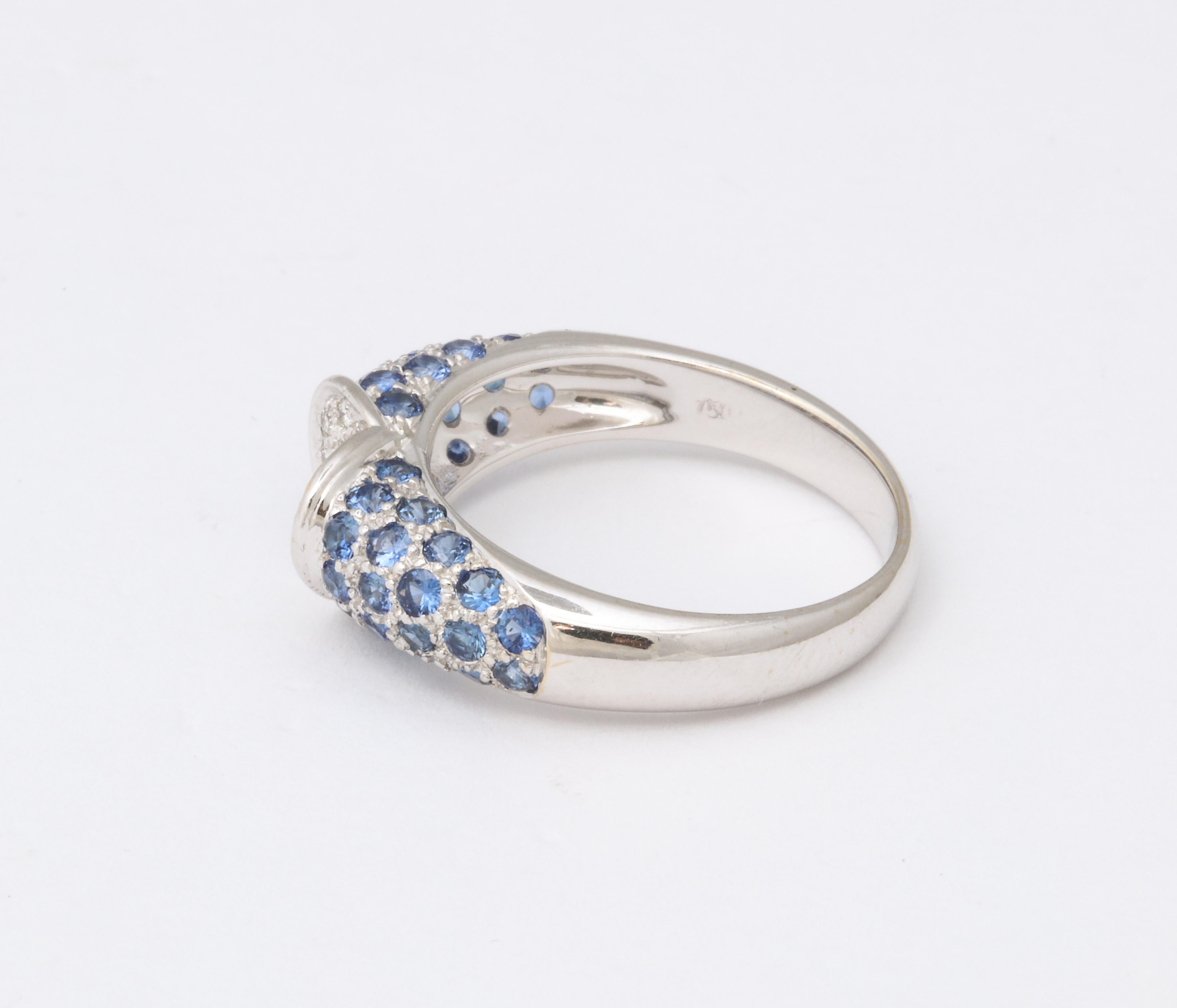 Women's or Men's Blue Sapphire and Diamond Heart Ring For Sale