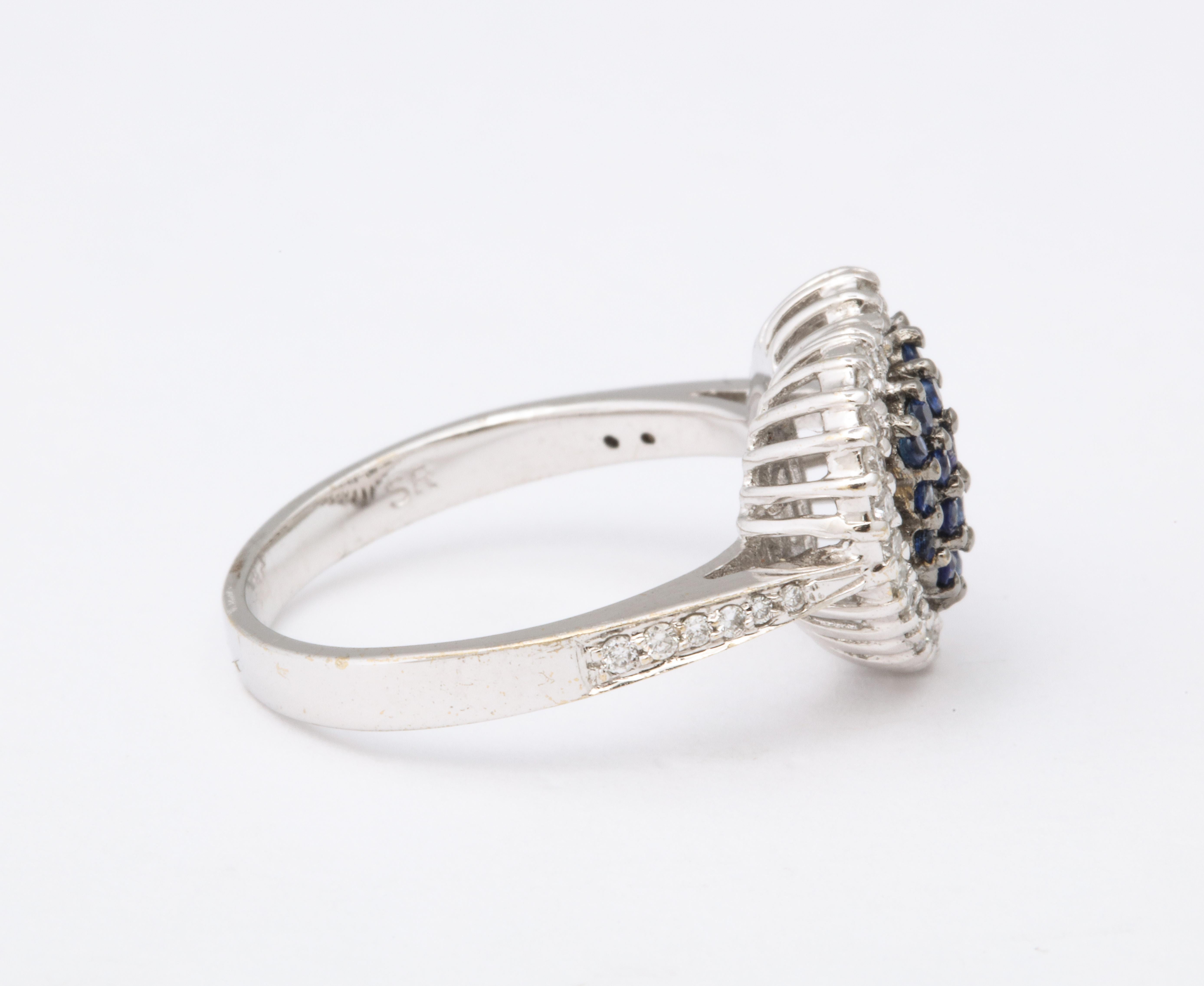 Blue Sapphire and Diamond Heart Ring For Sale 1