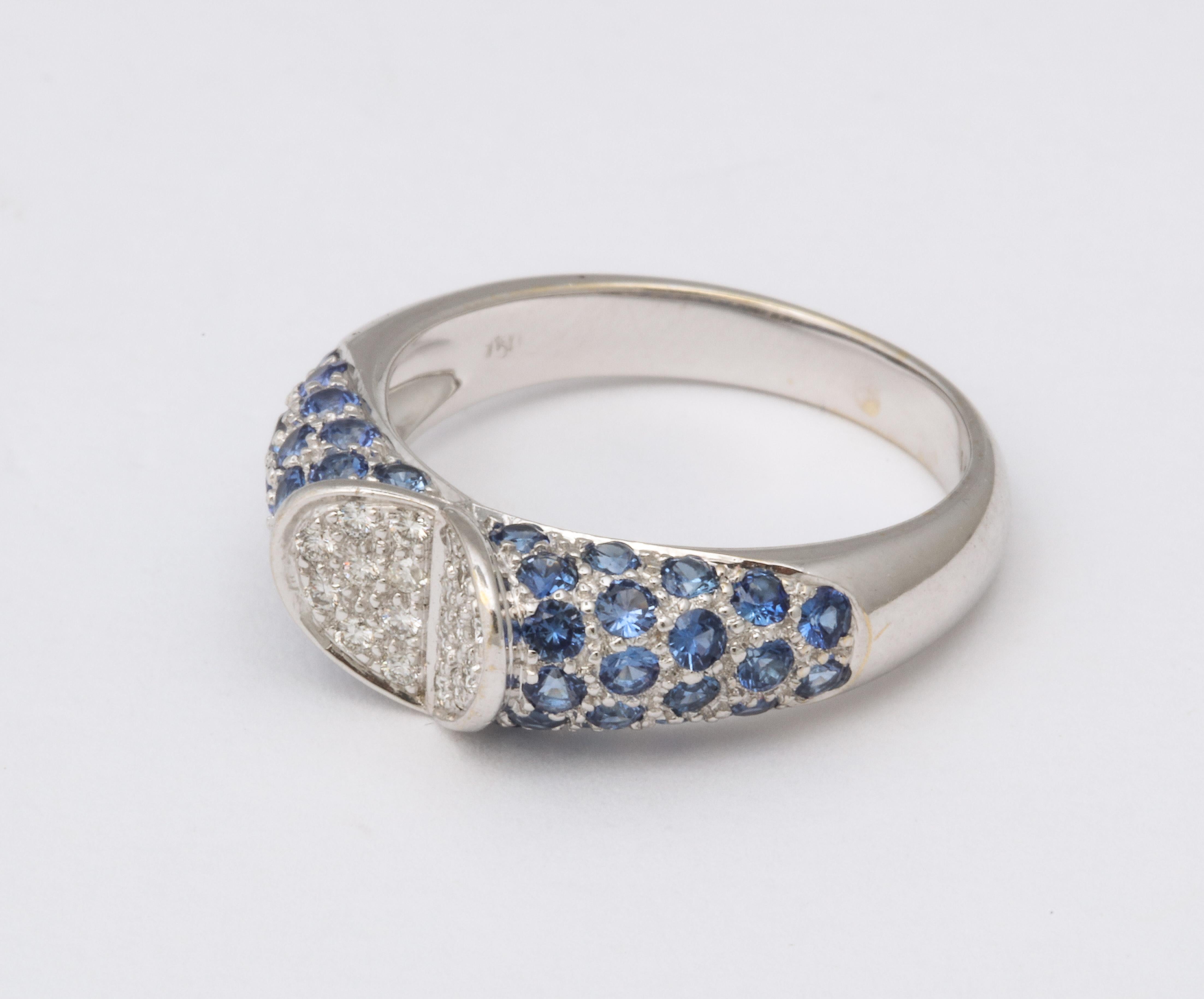 Blue Sapphire and Diamond Heart Ring For Sale 1