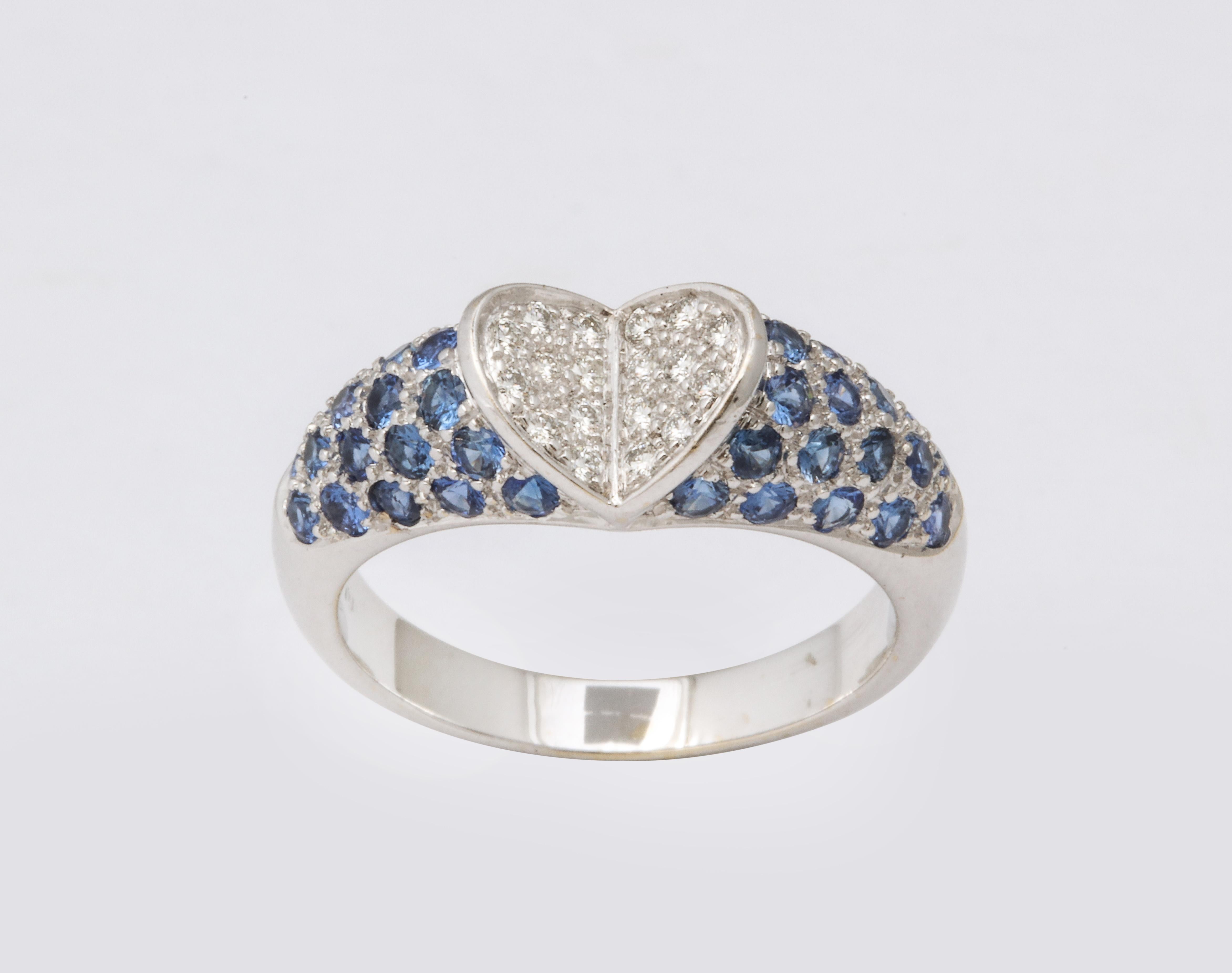 Blue Sapphire and Diamond Heart Ring For Sale 2