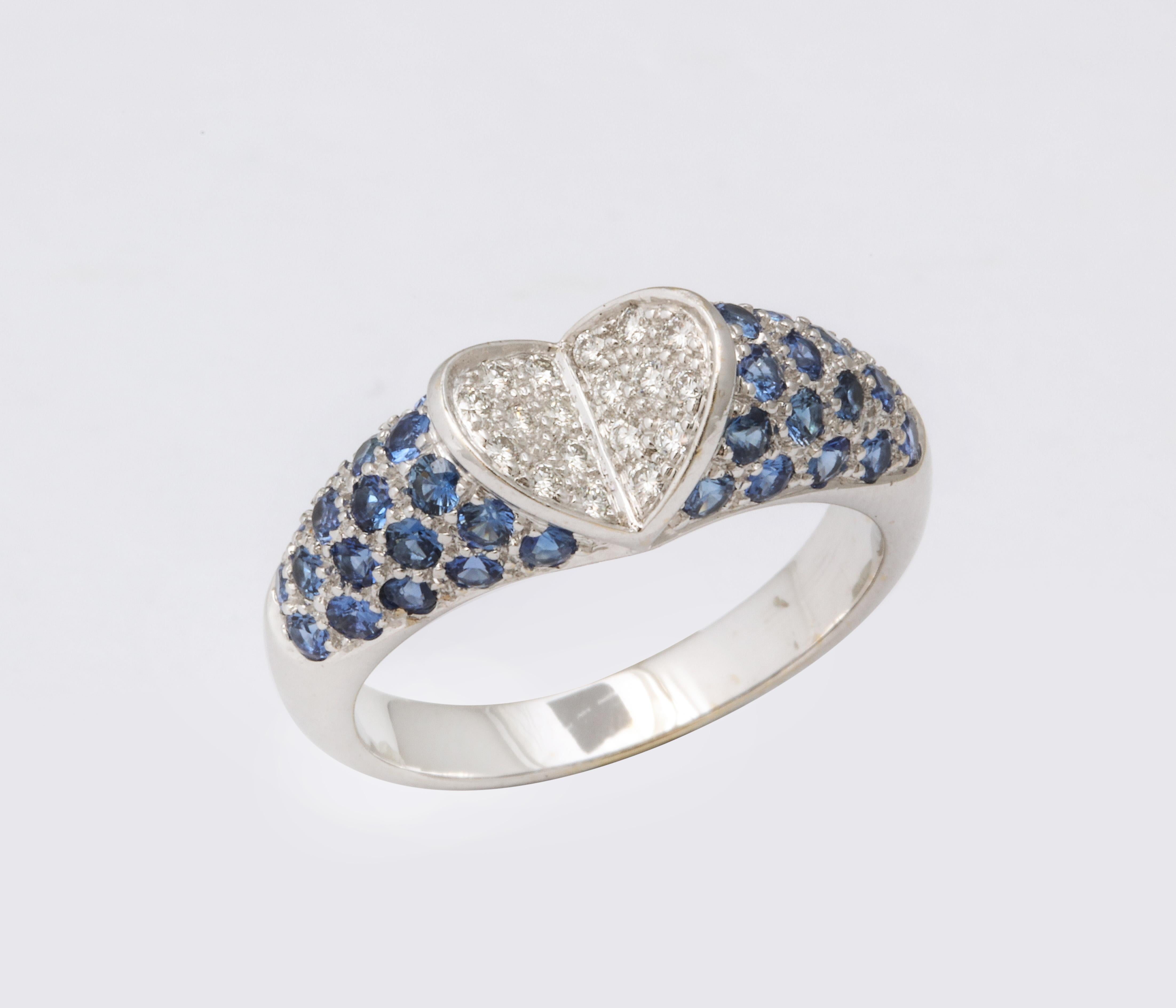 Blue Sapphire and Diamond Heart Ring For Sale 3