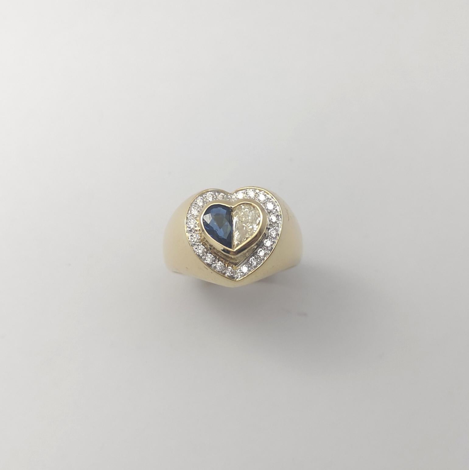 Blue Sapphire and Diamond Heart Ring set in 18K Gold Settings For Sale 6