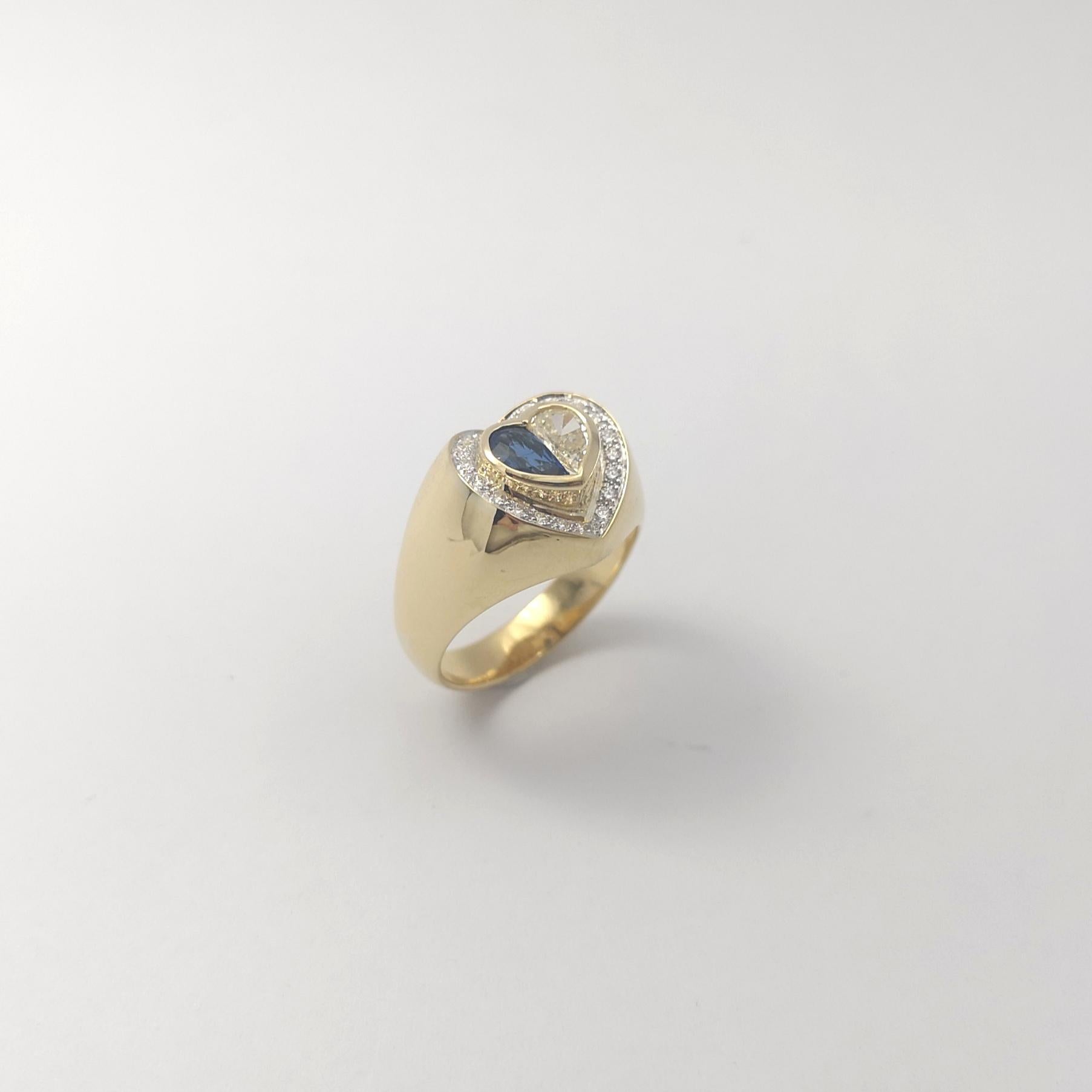Blue Sapphire and Diamond Heart Ring set in 18K Gold Settings For Sale 9