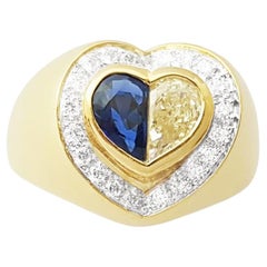 Blue Sapphire and Diamond Heart Ring set in 18K Gold Settings