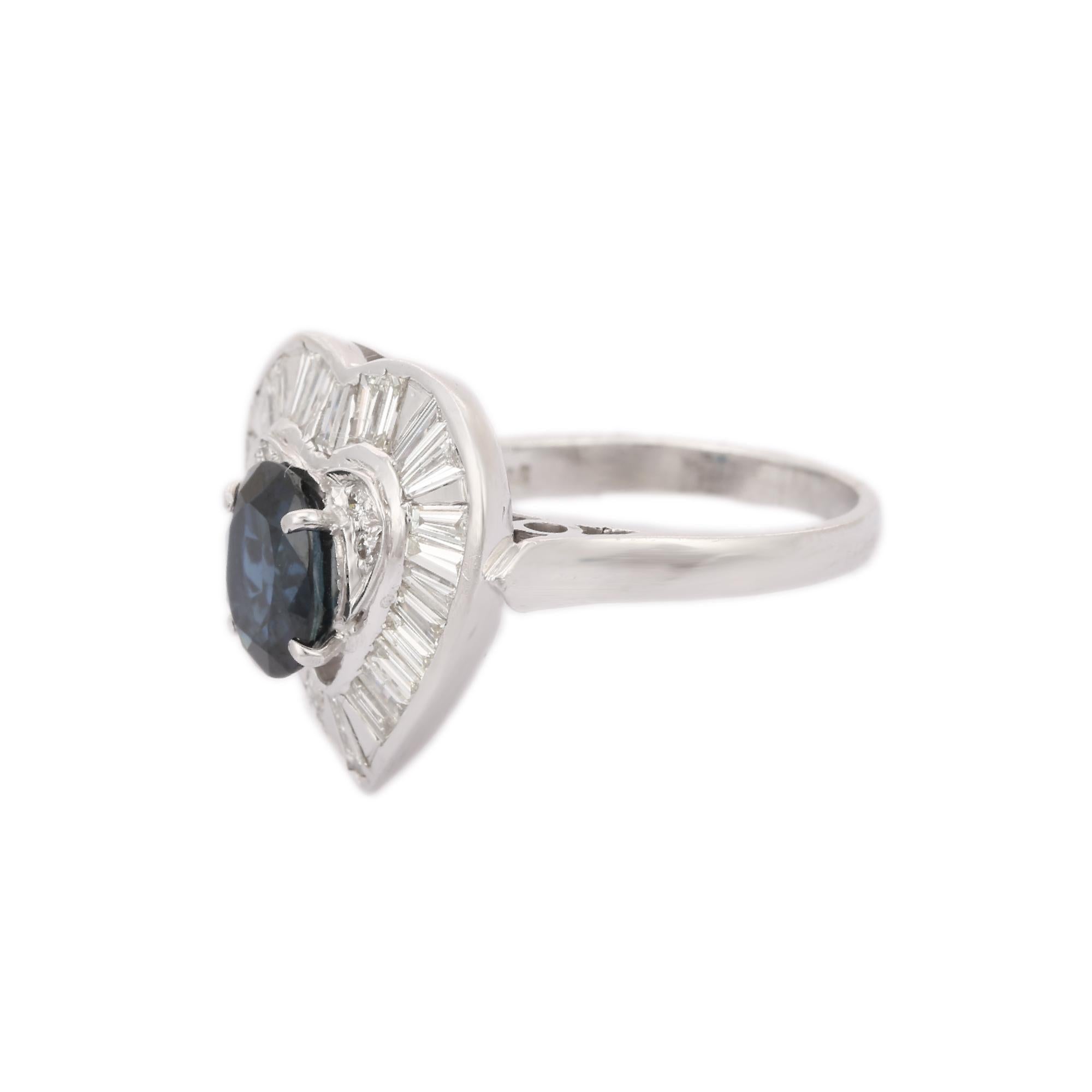 For Sale:  Blue Sapphire Diamond Heart Shape Wedding Ring in 18kt Solid White Gold 4