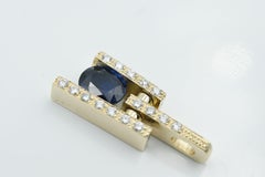 Blue Sapphire and Diamond Hinge Bale Pendant