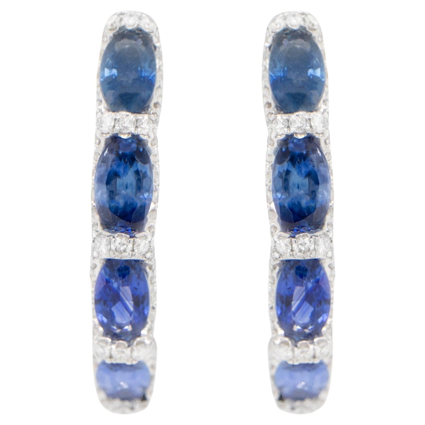 Pendientes de aro de zafiro azul y diamantes 2,75 quilates Oro blanco de 18 quilates