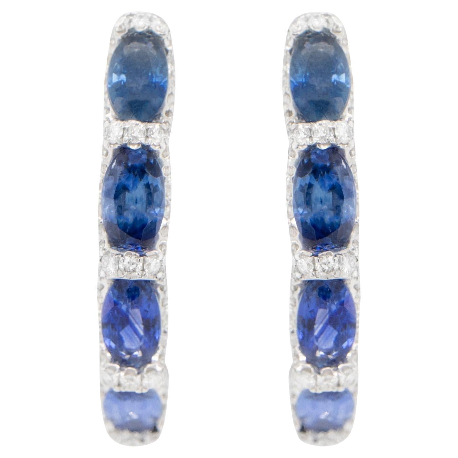 Pendientes de aro de zafiro azul y diamantes 2,75 quilates Oro blanco de 18 quilates