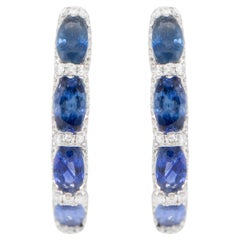 Pendientes de aro de zafiro azul y diamantes 2,75 quilates Oro blanco de 18 quilates