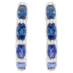 Pendientes de aro de zafiro azul y diamantes 2,75 quilates Oro blanco de 18 quilates