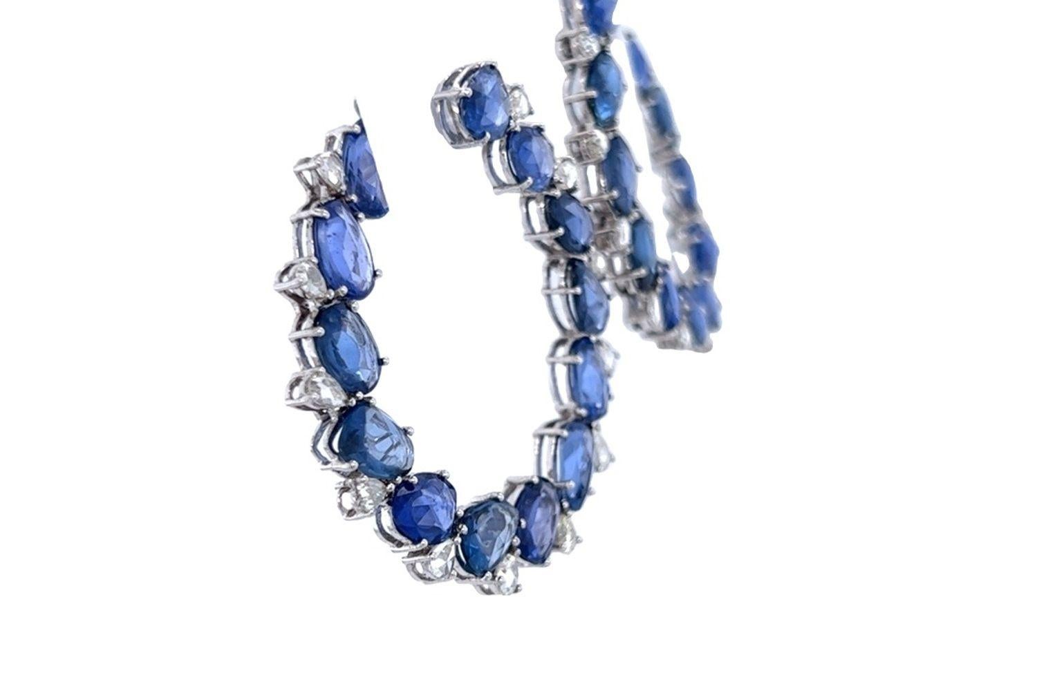 Half Hoop 18k Multi-Shaped Sapphire and Diamond Hoop Earrings In New Condition In Beverly Hills, CA