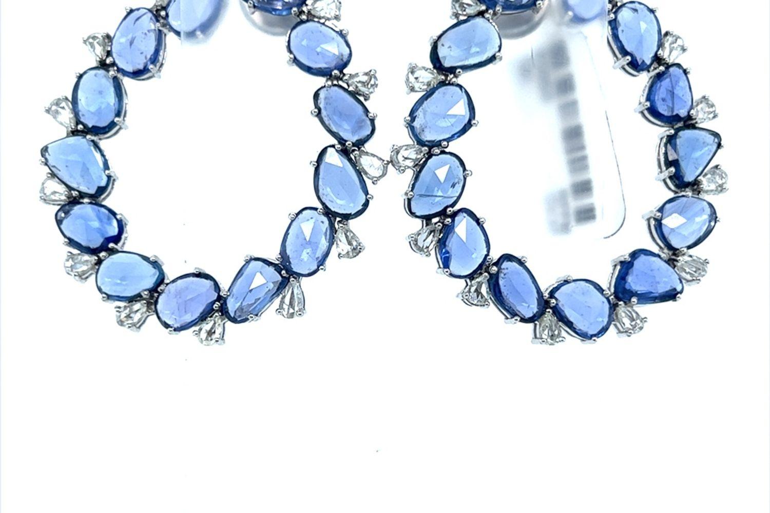Women's or Men's Half Hoop 18k Multi-Shaped Sapphire and Diamond Hoop Earrings