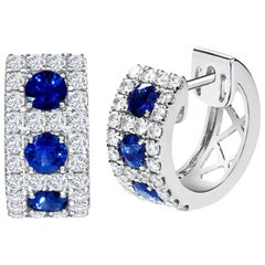 Blue Sapphire and Diamond Huggie Hoop Earrings