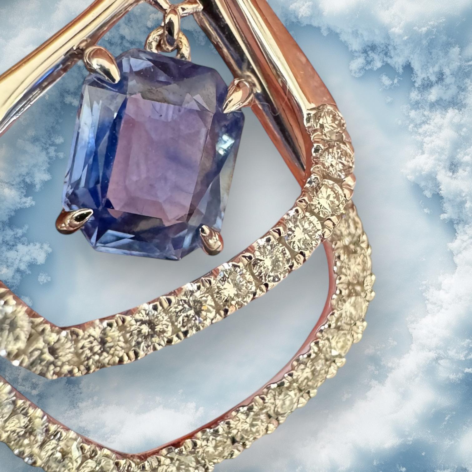 Blue Sapphire and Diamond Kite Pendant For Sale 2