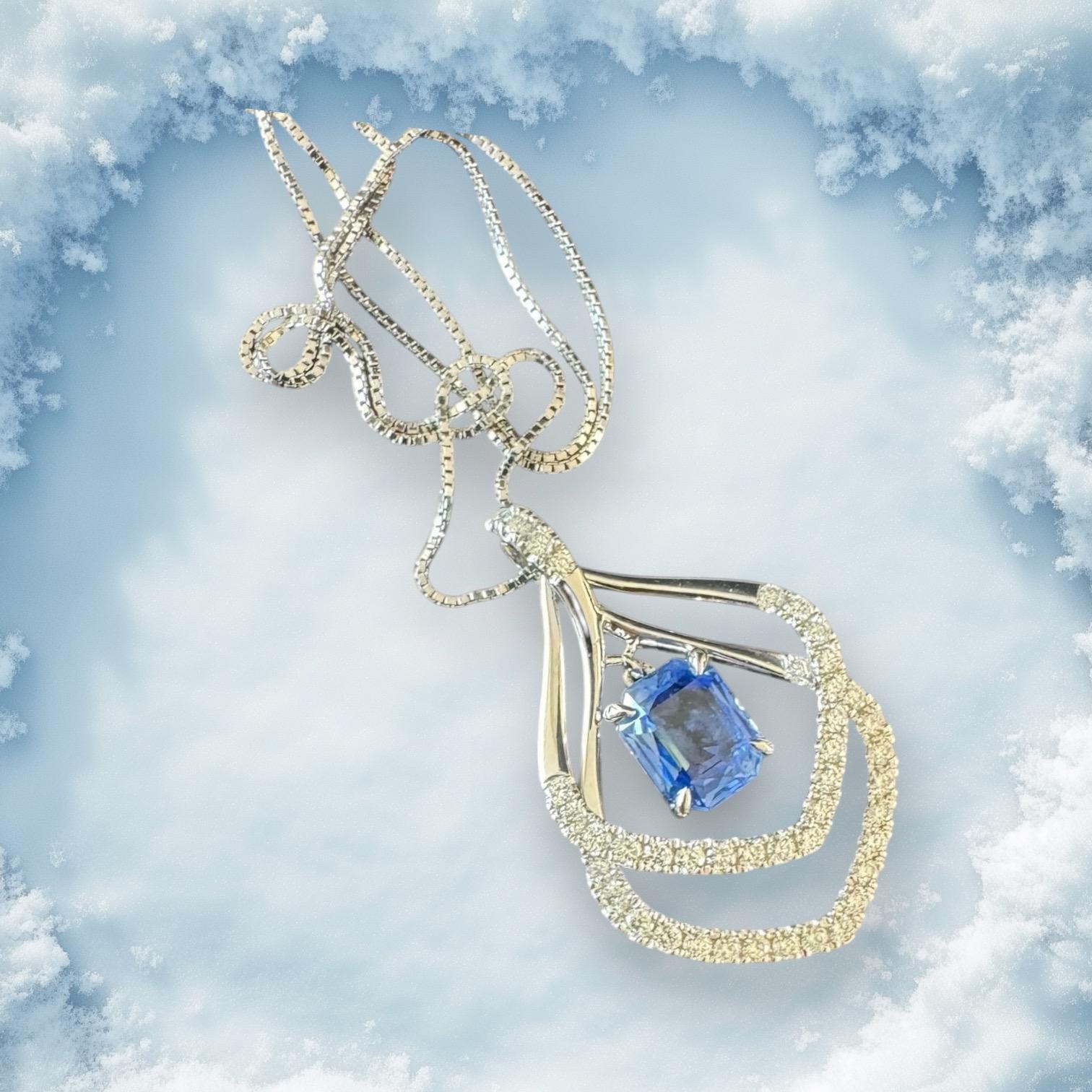 Blue Sapphire and Diamond Kite Pendant For Sale 3