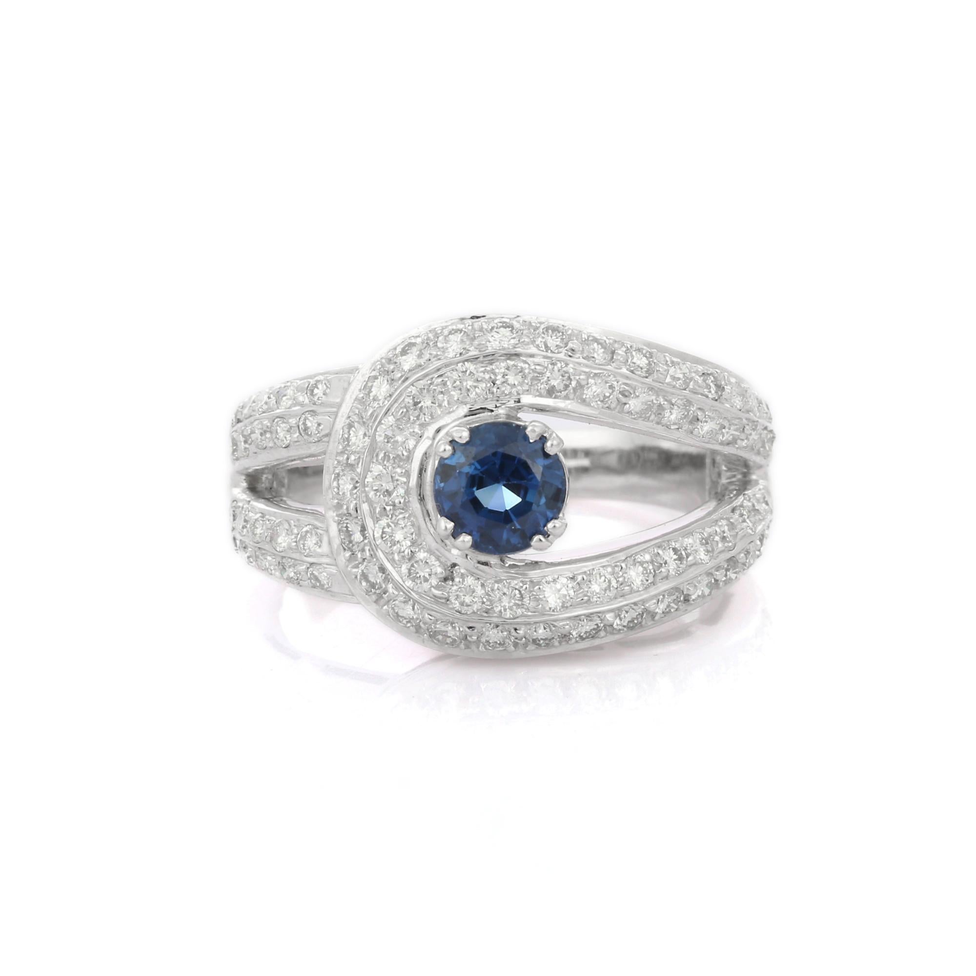 For Sale:  Blue Sapphire and Diamond Cocktail Ring in 18K White Gold 2