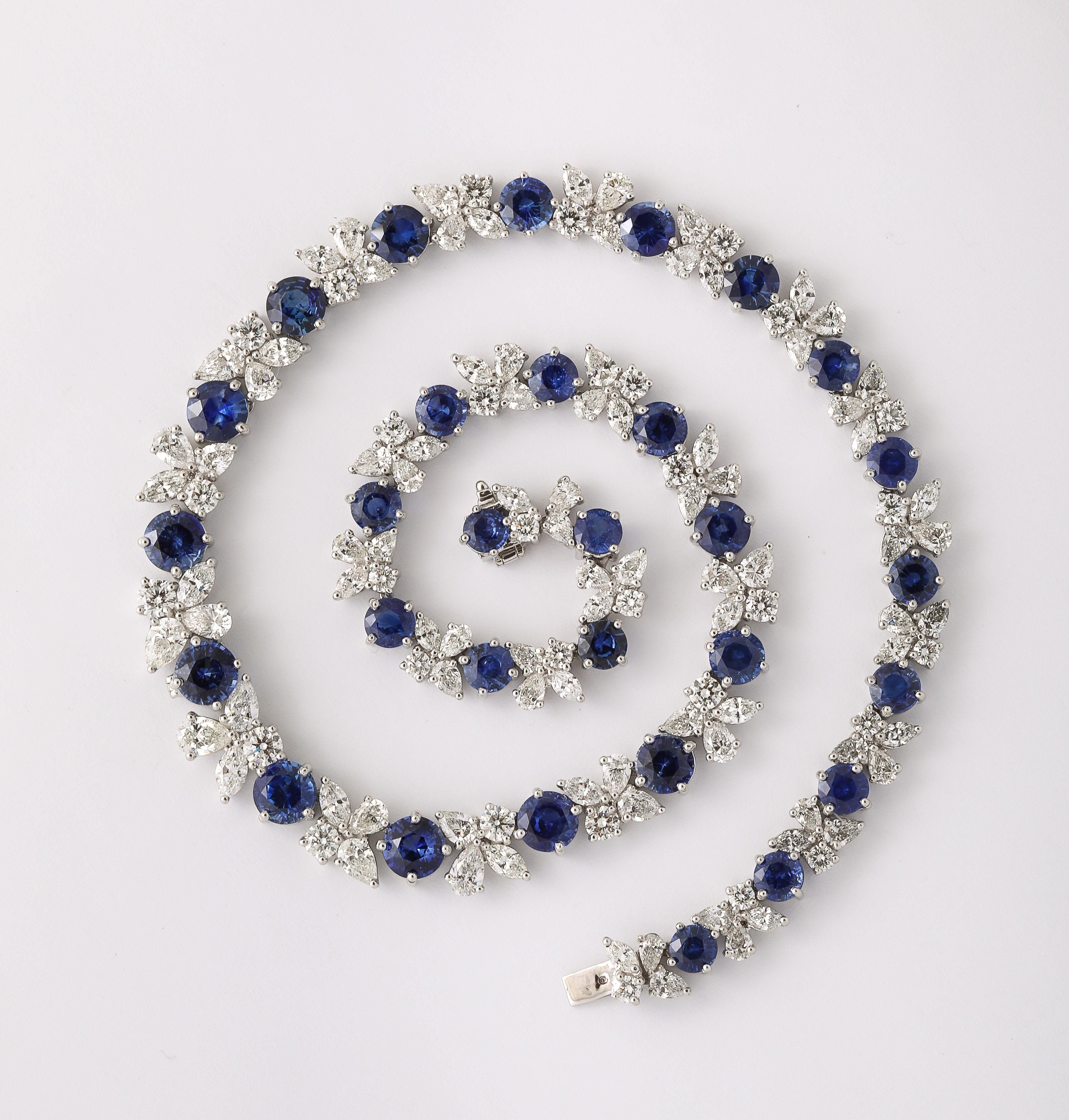 Blue Sapphire and Diamond Necklace  For Sale 5