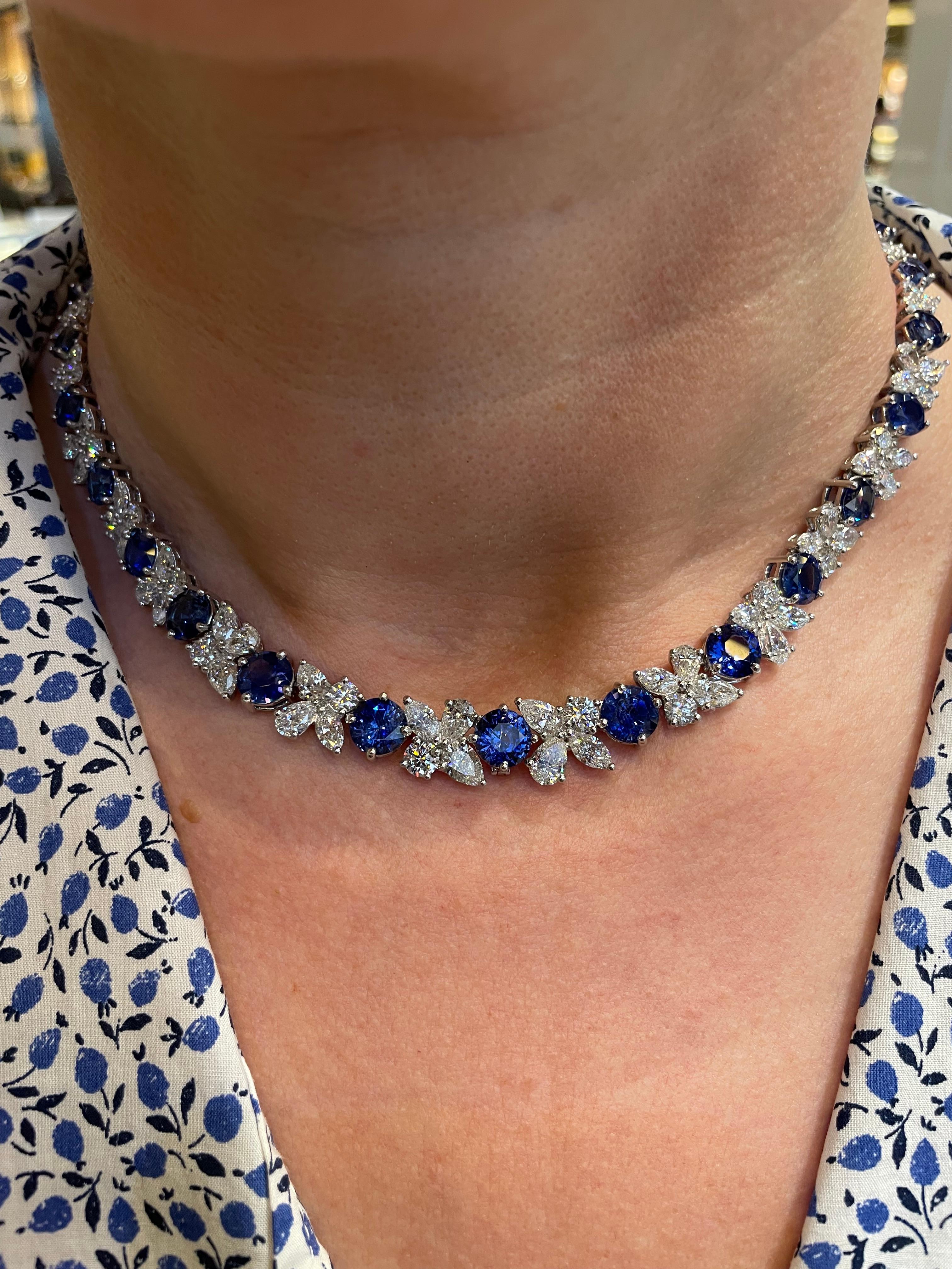 Blue Sapphire and Diamond Necklace  For Sale 6