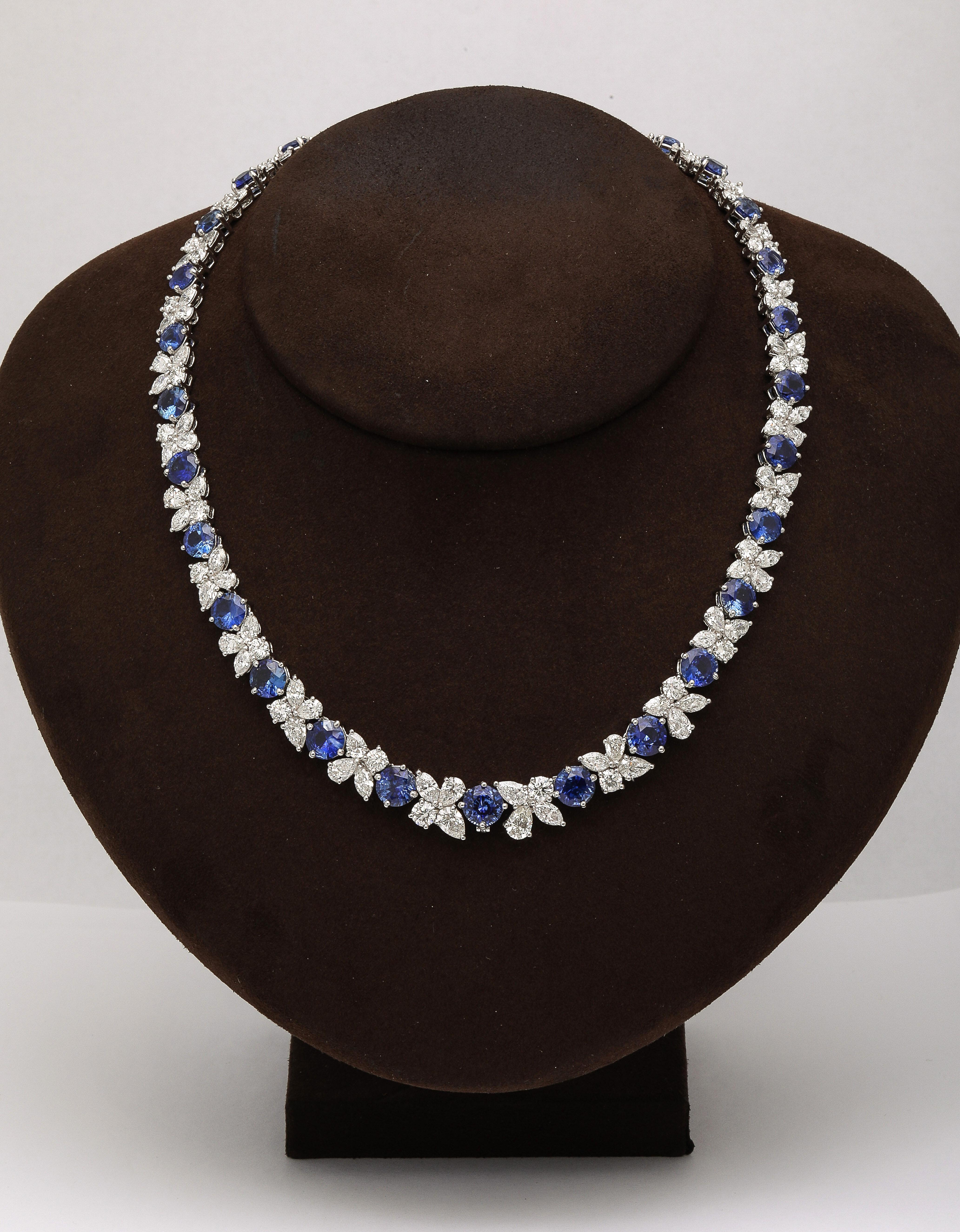Round Cut Blue Sapphire and Diamond Necklace  For Sale