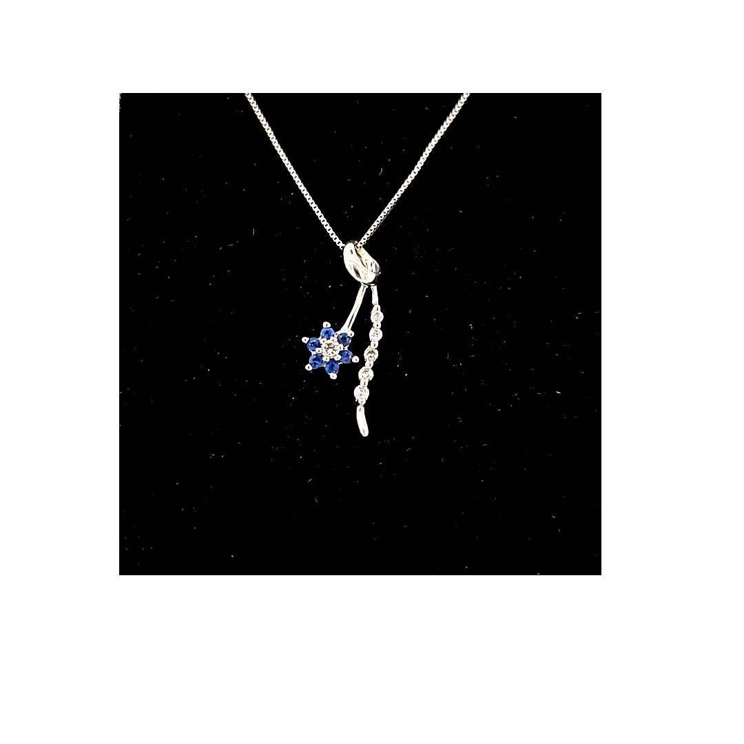Halskette mit blauem Saphir und Diamant (Rundschliff)