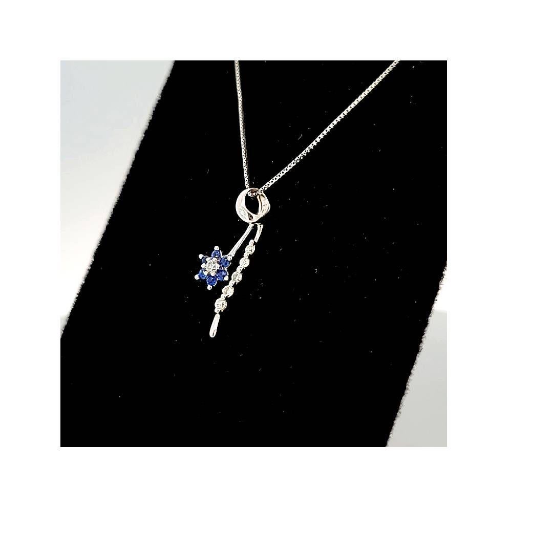 Blue Sapphire and Diamond Necklace In Good Condition For Sale In Dallas, TX