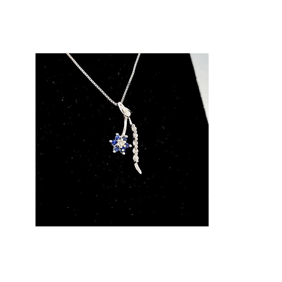 Women's or Men's Blue Sapphire and Diamond Necklace For Sale