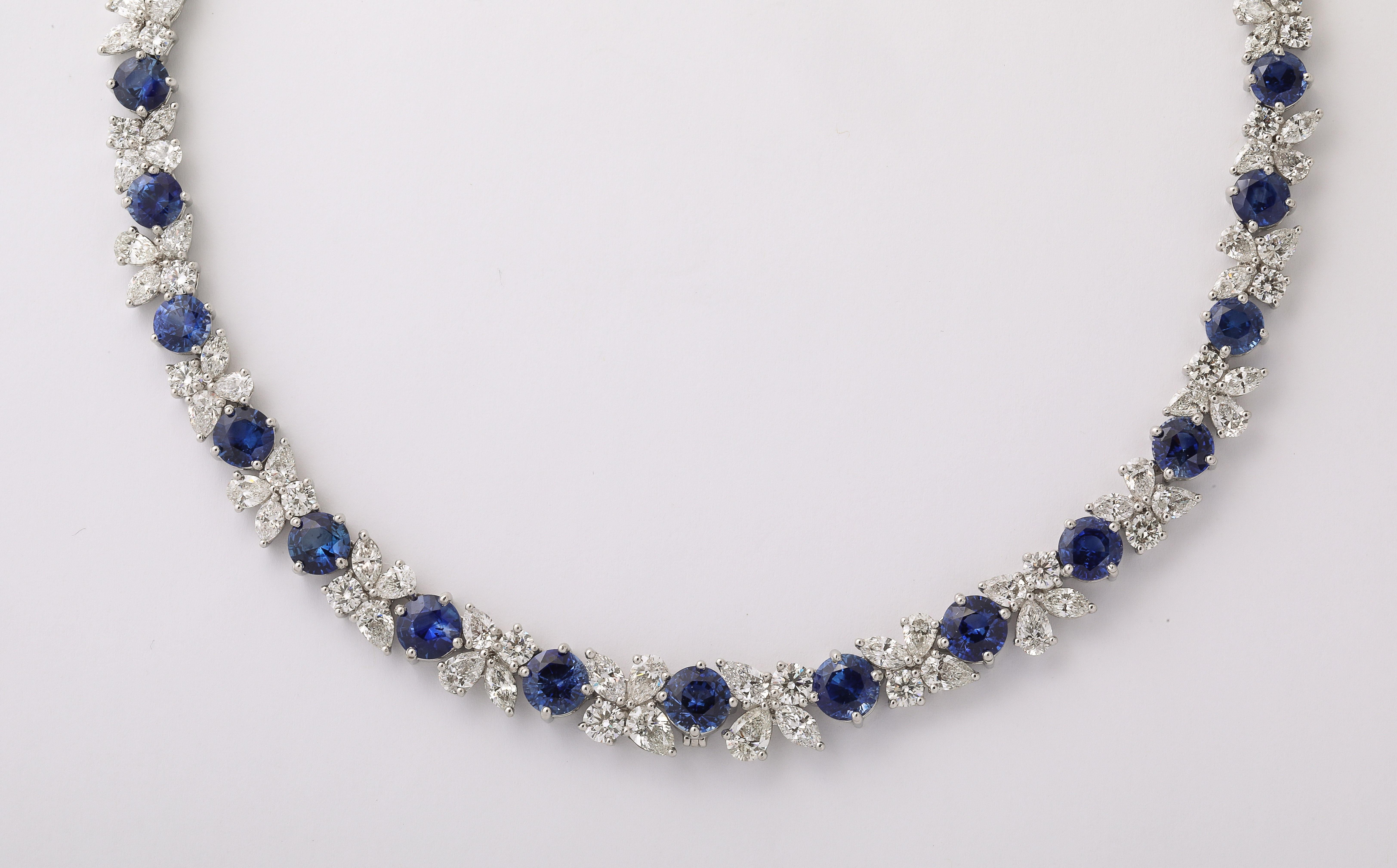 Blue Sapphire and Diamond Necklace  For Sale 1
