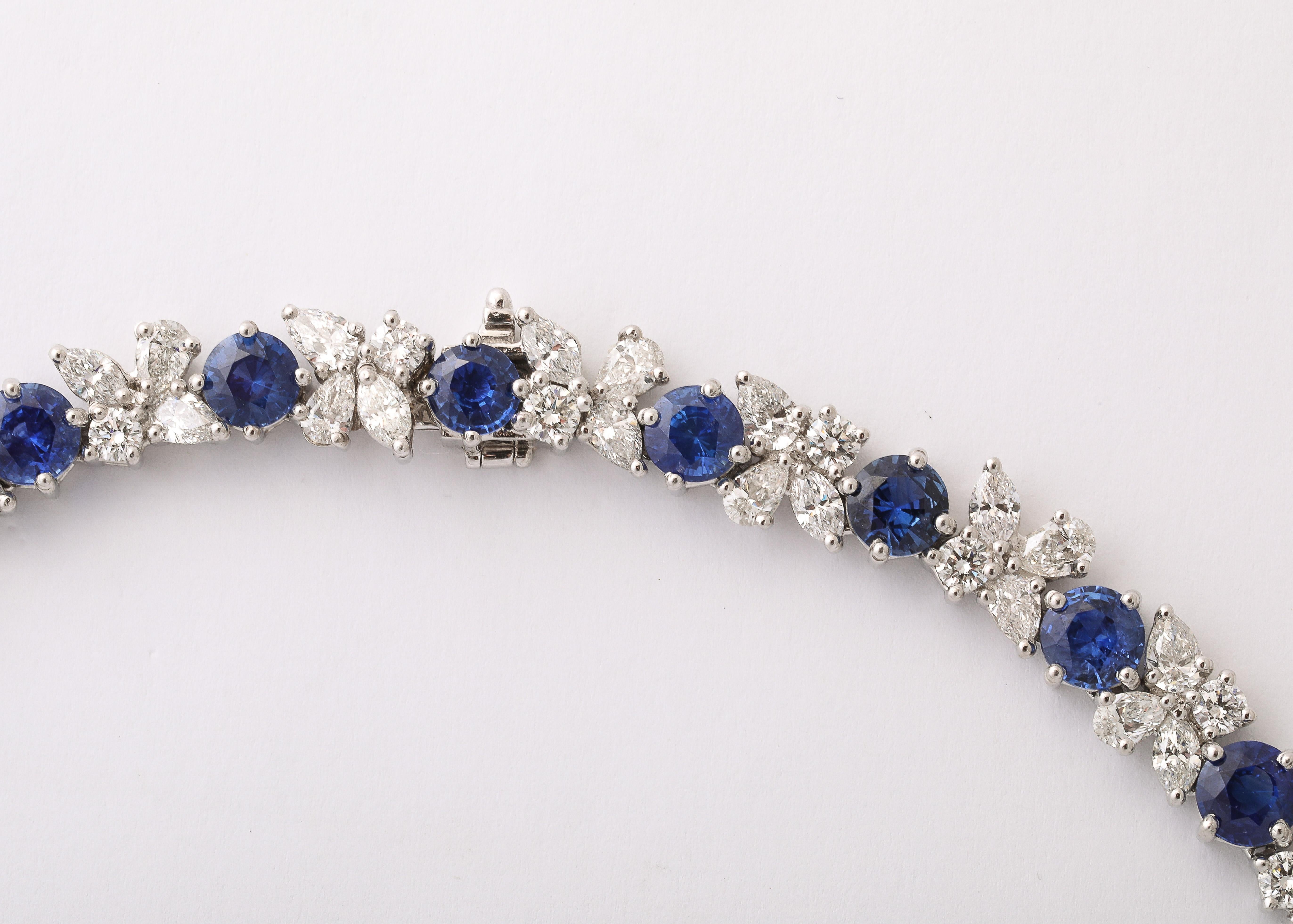 Blue Sapphire and Diamond Necklace  For Sale 3