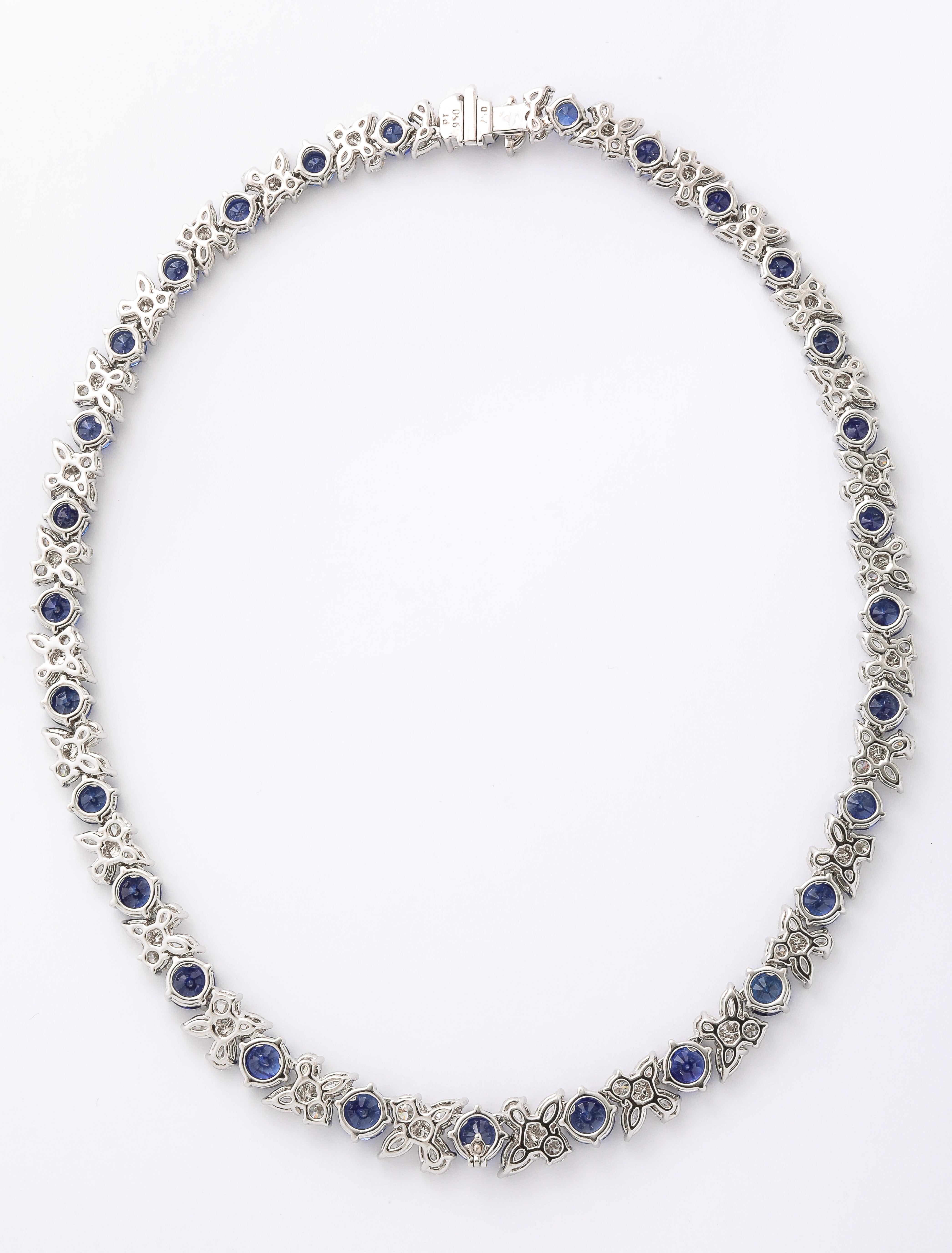 Blue Sapphire and Diamond Necklace  For Sale 4