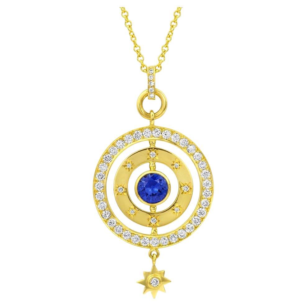 Blue Sapphire and Diamond Necklace For Sale