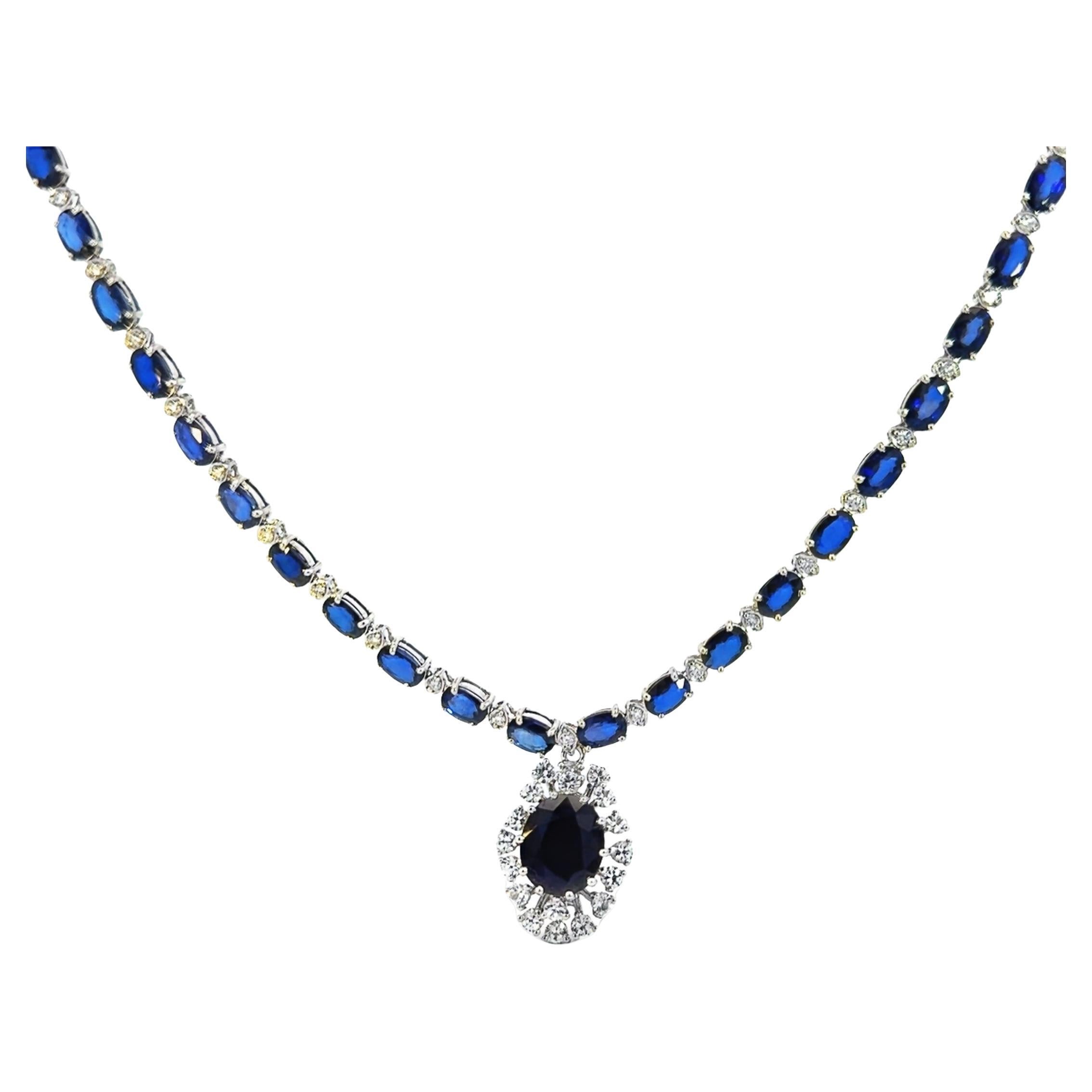 Blue Sapphire and Diamond Necklace in 14K Gold