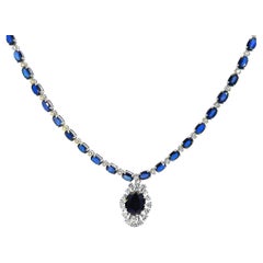Blue Sapphire and Diamond Necklace in 14K Gold