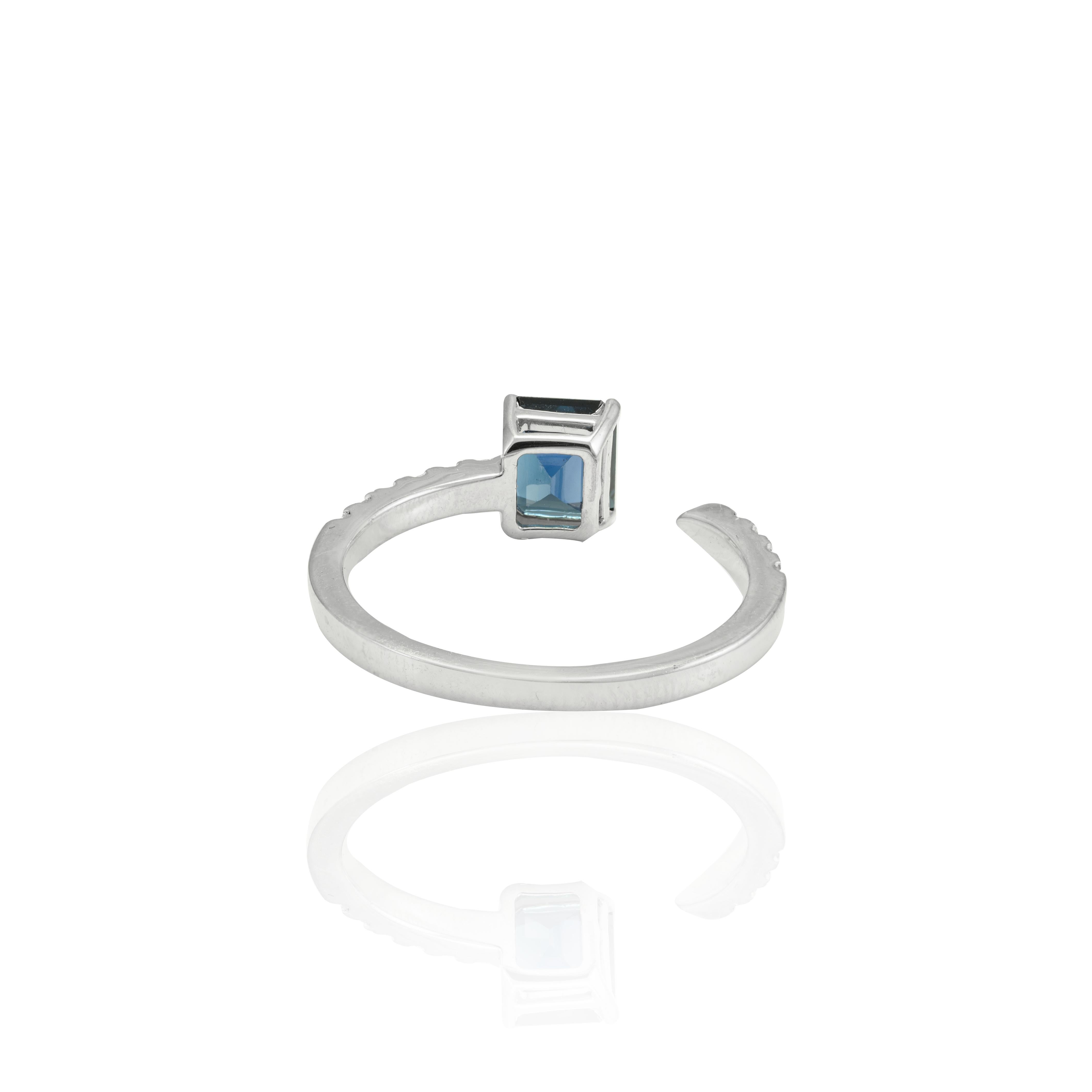 For Sale:  1.22 CTW Blue Sapphire and Diamond Open Ring 18k Solid White Gold For Her 6