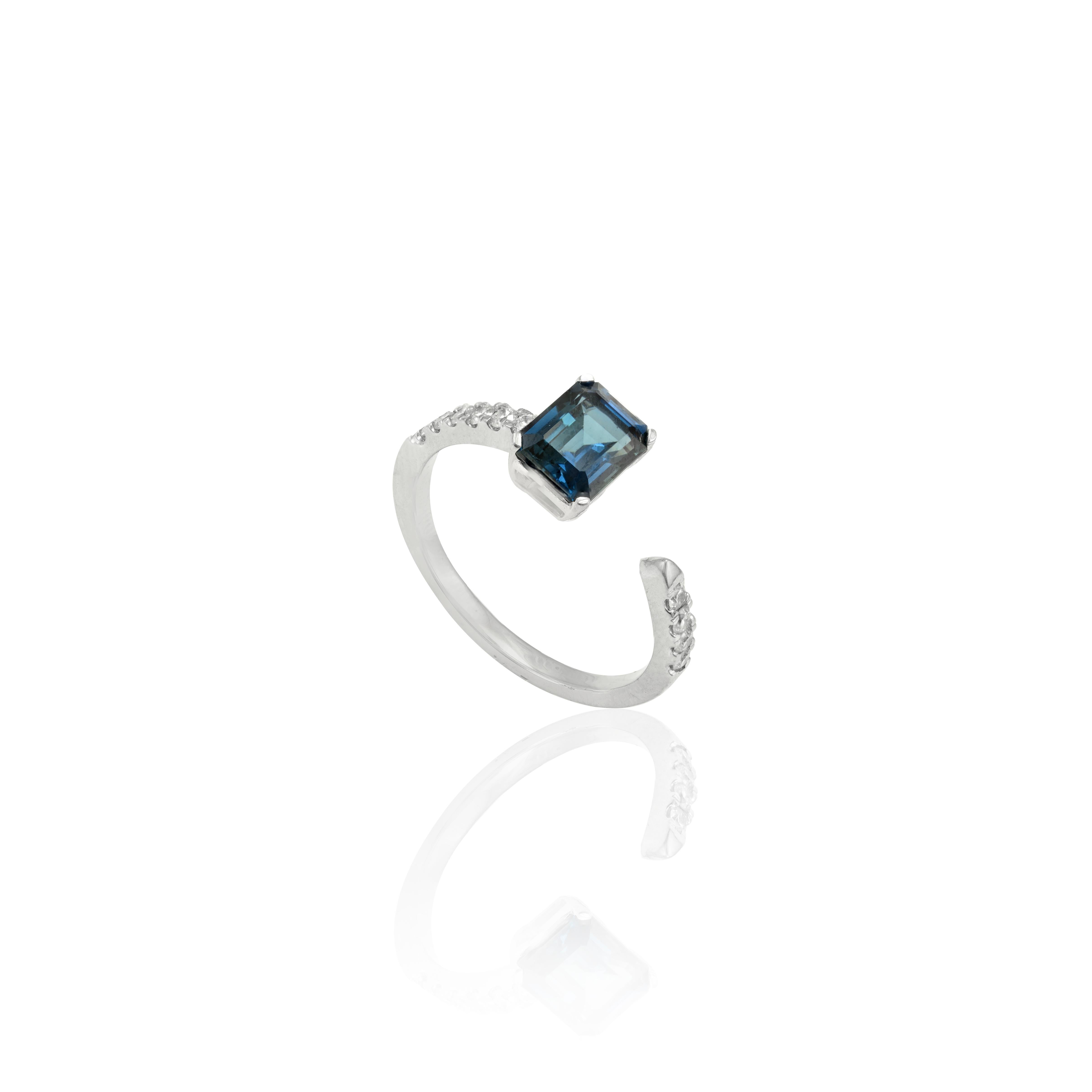 For Sale:  1.22 CTW Blue Sapphire and Diamond Open Ring 18k Solid White Gold For Her 7